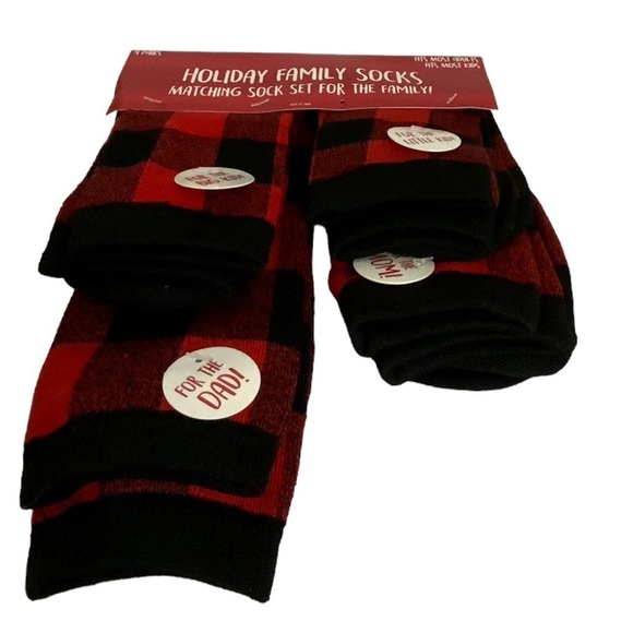 Holiday Family Matching Socks 4 Pack Christmas Tartan Plaid Red Black Adult Kids - Picture 8 of 14